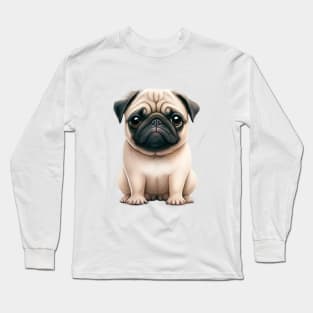 Pug Dog Cute Adorable Humorous Illustration Long Sleeve T-Shirt